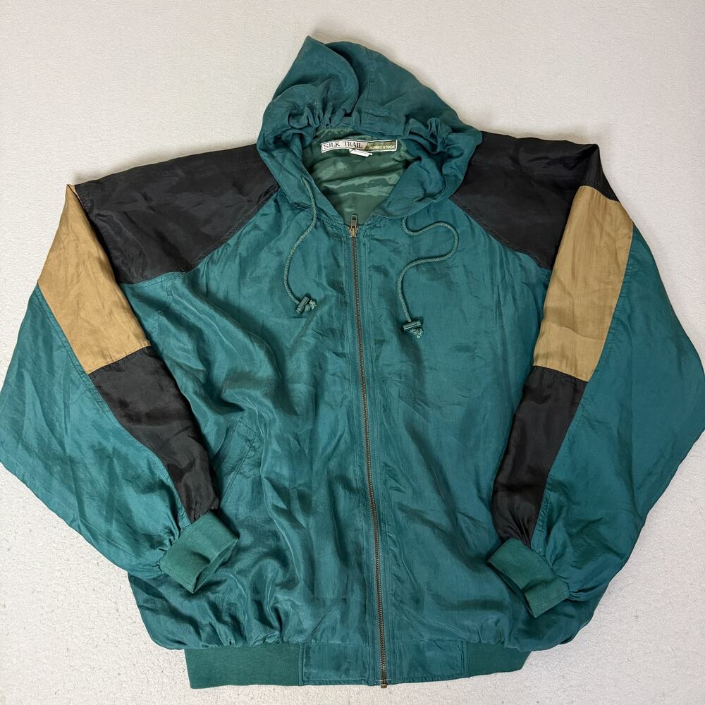 Vintage Silk Trail Robert Stock 100% Silk Colorblock Hooded Jacket XL